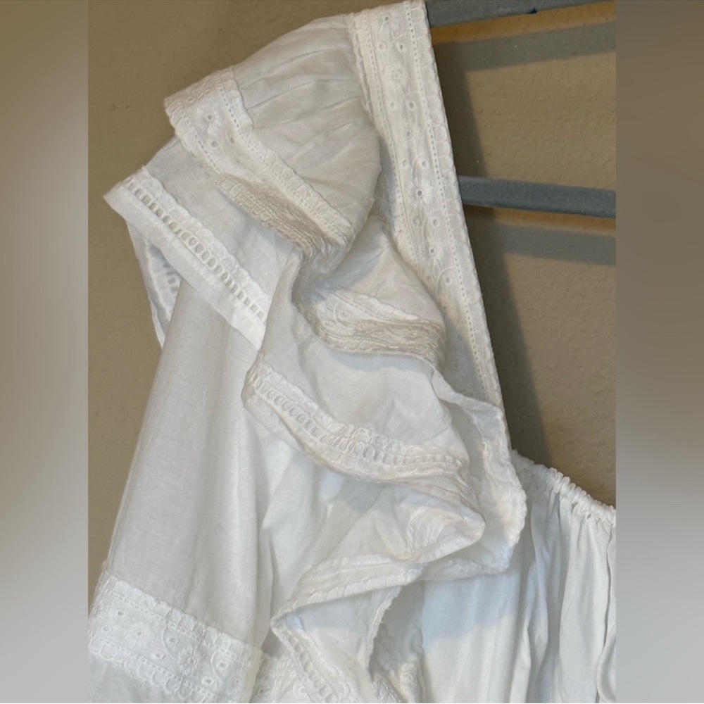 FARM Rio White Squared Neckline Long Sleeve Blouse Tassel Beaded NWOT XL - Picture 5 of 10